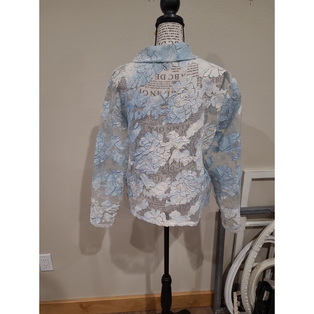 Vtg. Cynthia Max Women SZ Med. Semi sheer Floral Jacket lt. Blue floral boho USA - Picture 5 of 12